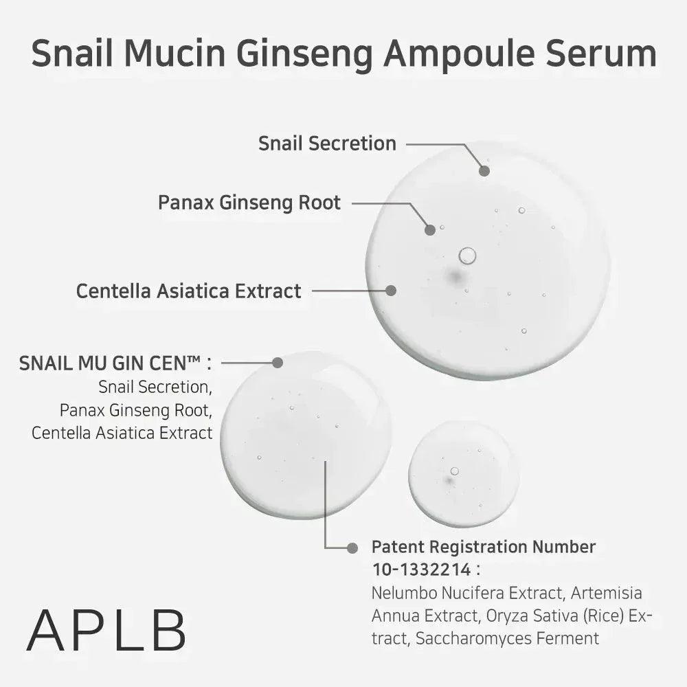 APLB Snail Mucin Ginseng Ampoule Serum 40ml - Orion Beauty