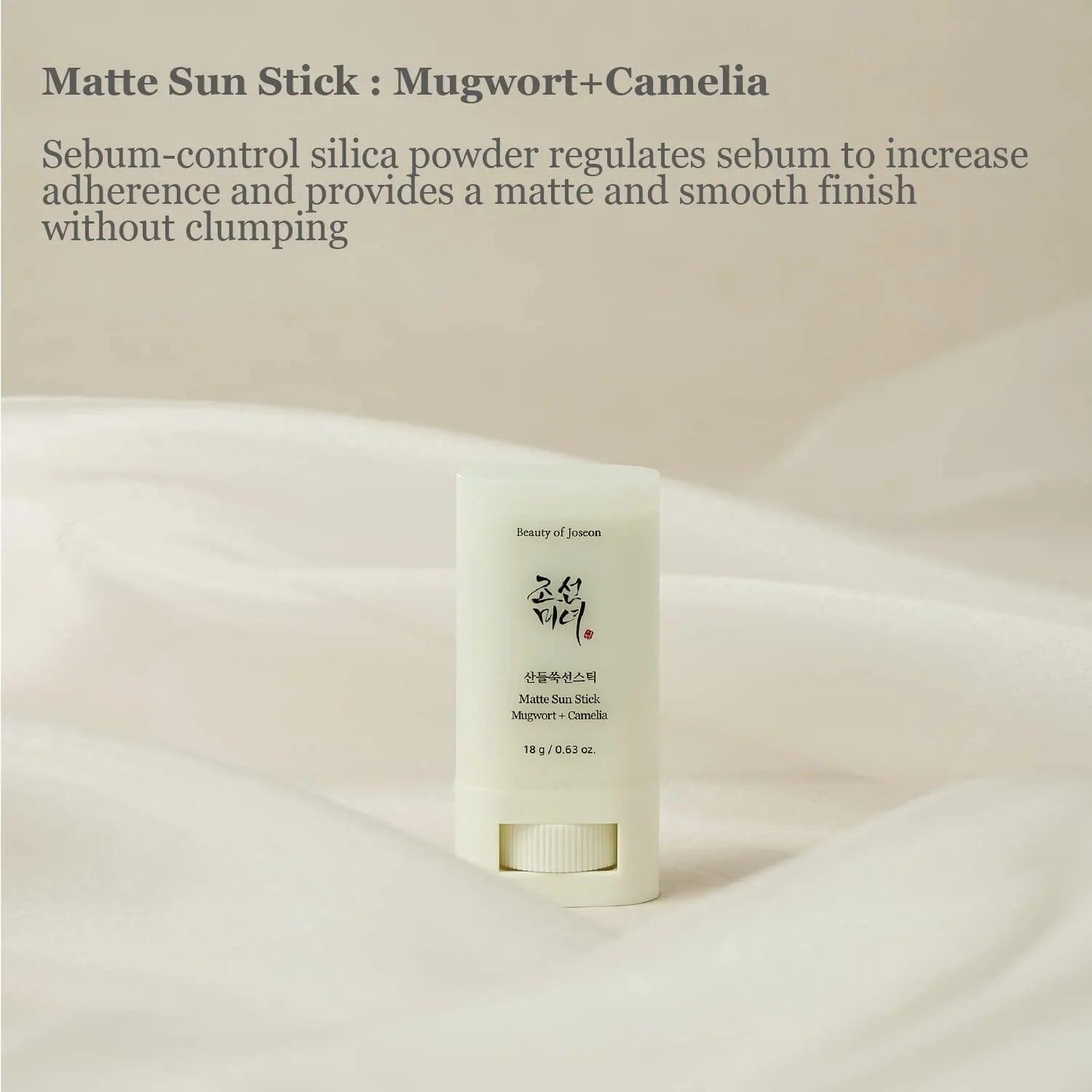 Beauty of Joseon Matte Sun Stick : Mugwort + Camelia (SPF 50+ PA++++) 18g - Orion Beauty
