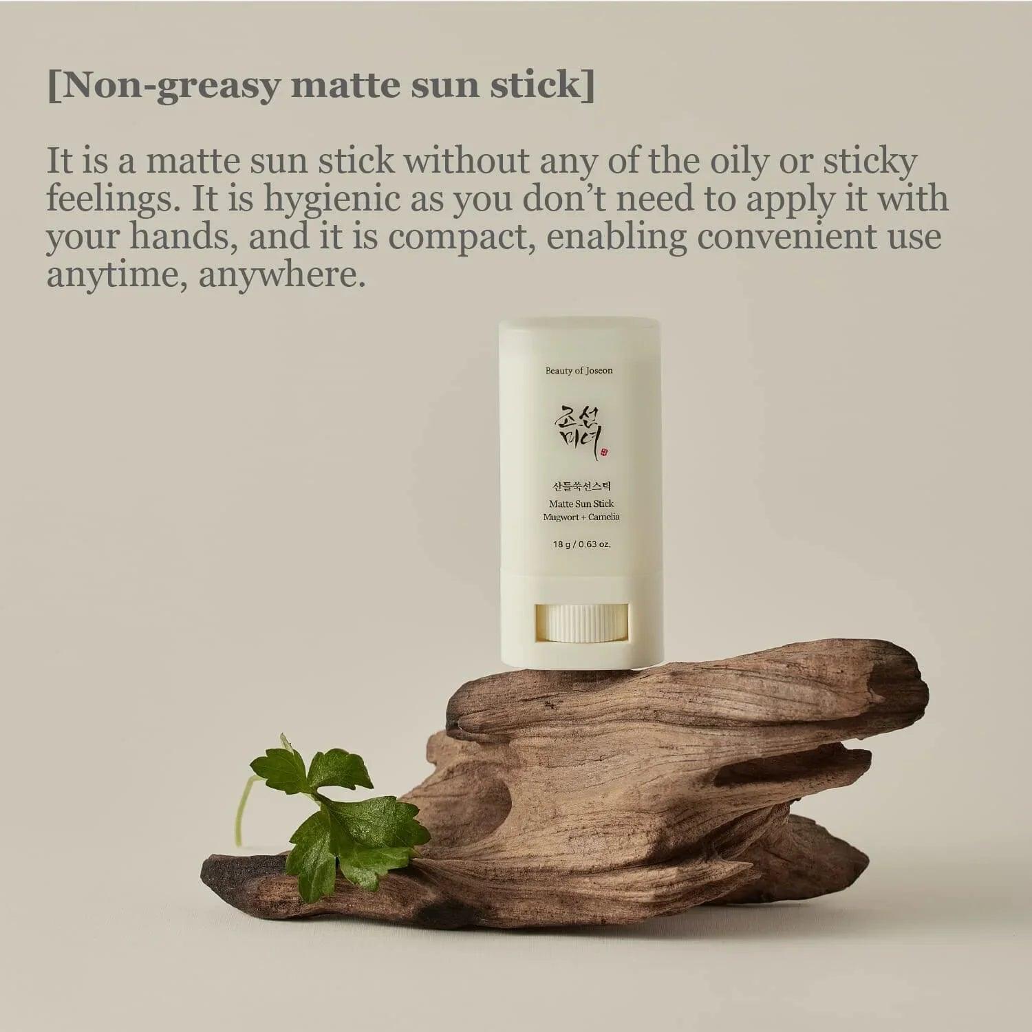 Beauty of Joseon Matte Sun Stick : Mugwort + Camelia (SPF 50+ PA++++) 18g - Orion Beauty