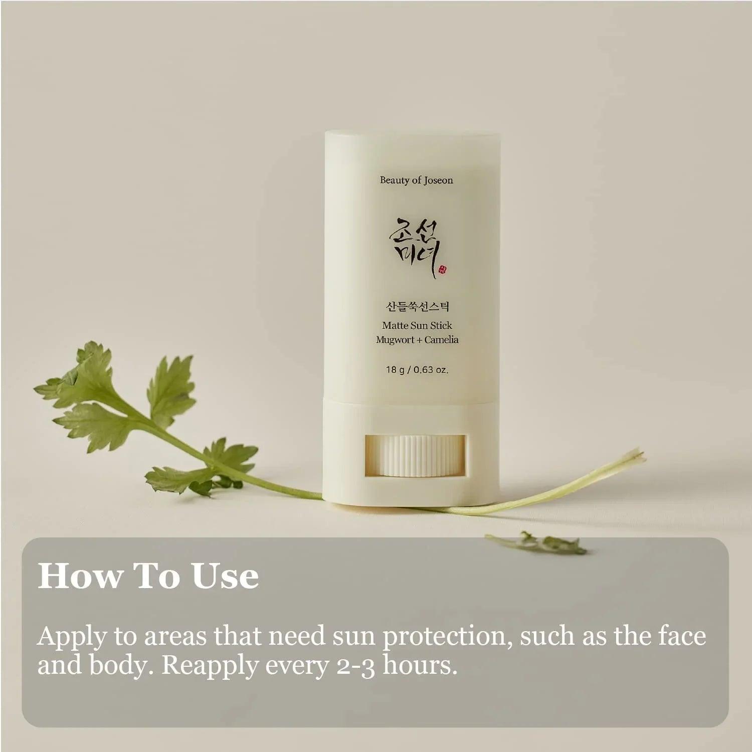 Beauty of Joseon Matte Sun Stick : Mugwort + Camelia (SPF 50+ PA++++) 18g - Orion Beauty