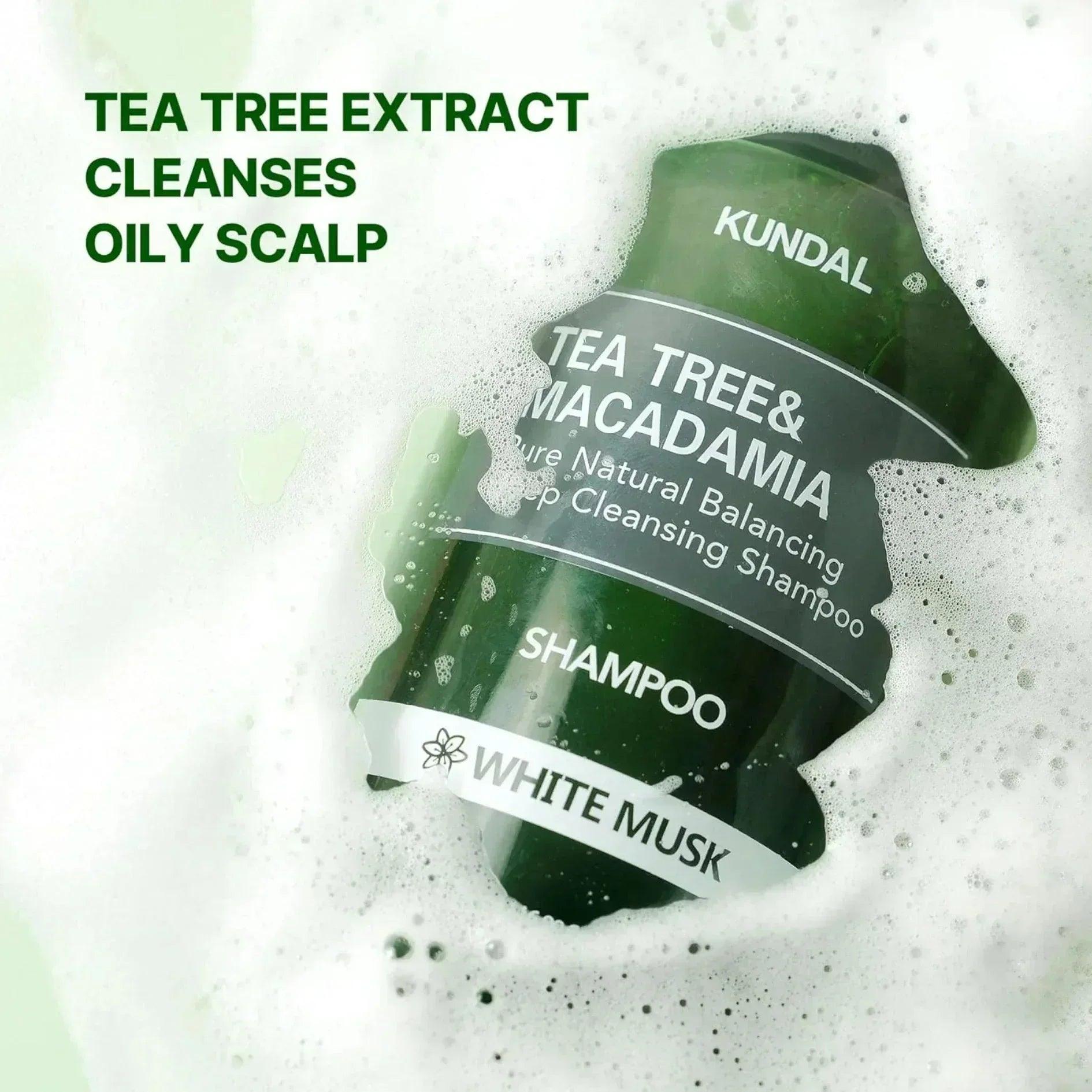 KUNDAL Tea Tree & Macadamia Pure Natural Balancing Deep Cleansing Shampoo White Musk 500ml - Orion Beauty