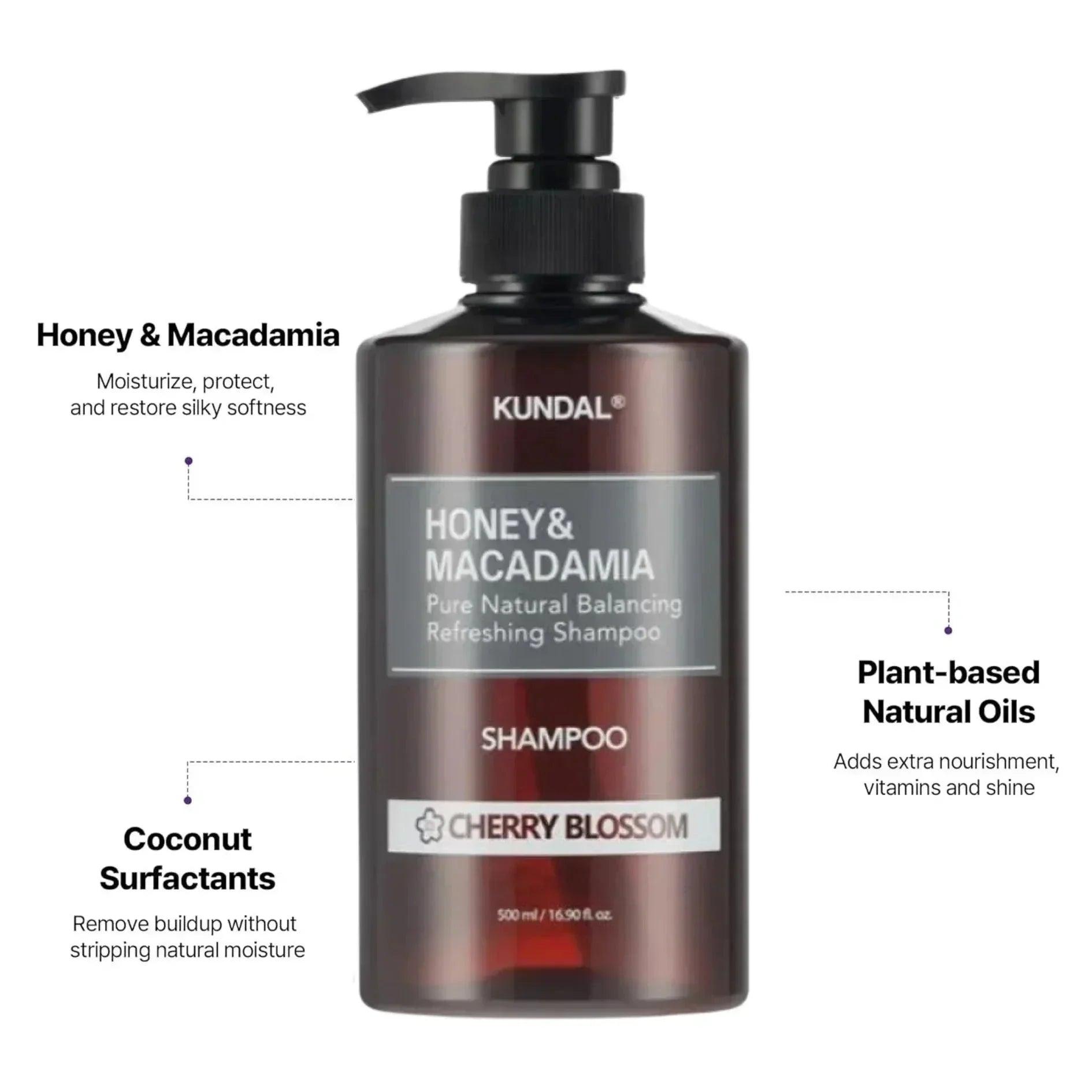KUNDAL Honey &amp; Macadamia Pure Natural Balancing Refreshing Shampoo Cherry Blossom 500ml - Orion Beauty