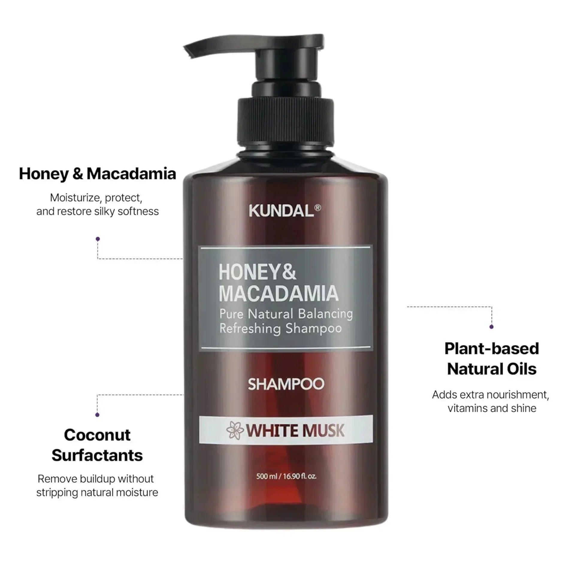 KUNDAL Honey &amp; Macadamia Pure Natural Balancing Refreshing Shampoo White Musk 500ml - Orion Beauty