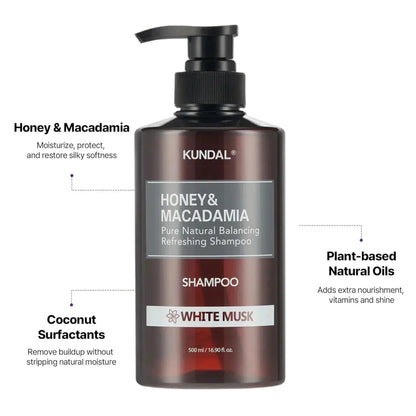 KUNDAL Honey &amp; Macadamia Pure Natural Balancing Refreshing Shampoo White Musk 500ml - Orion Beauty