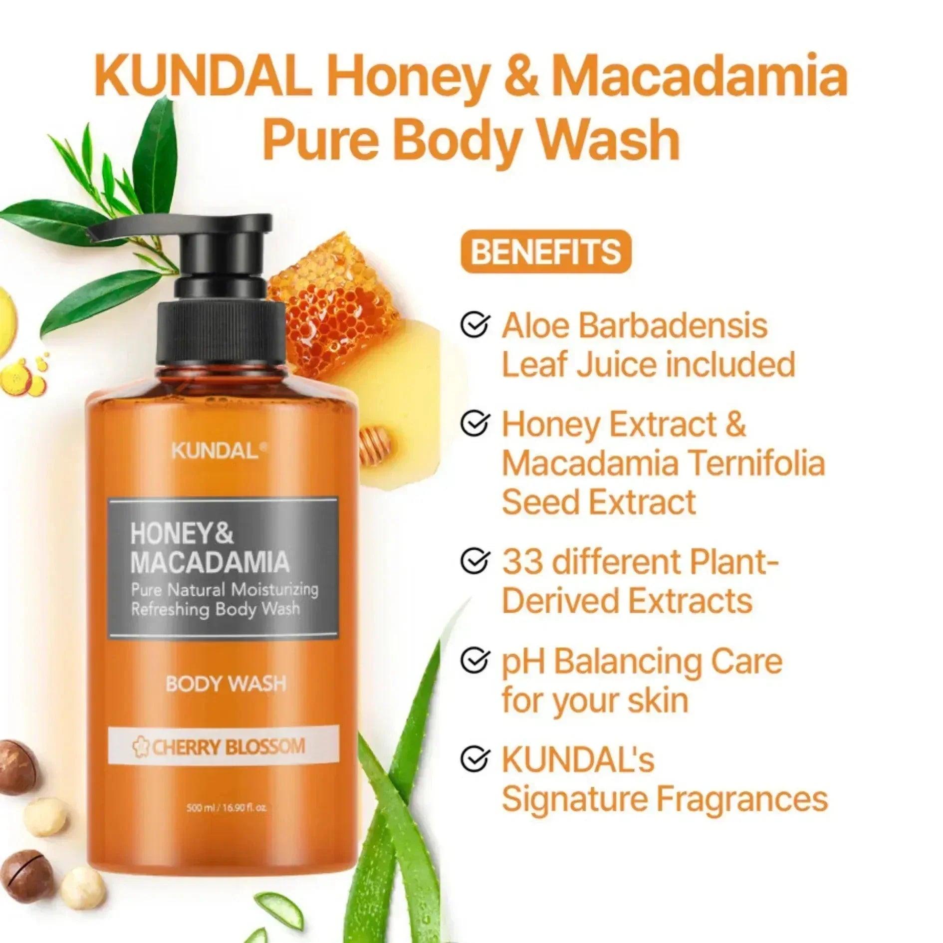 KUNDAL Honey &amp; Macadamia Pure Natural Moisturizing Refreshing Body Wash Cherry Blossom 500ml - Orion Beauty