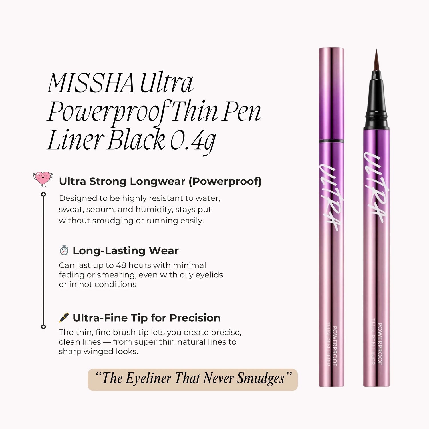 MISSHA Ultra Powerproof Thin Pen Liner Black 0.4g - Orion Beauty