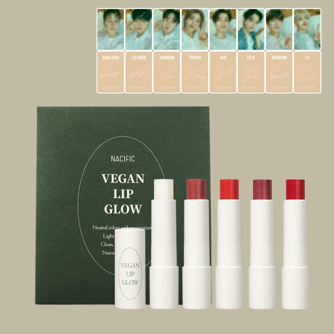 Nacific Vegan Lip Glow 5 Set + SKZ OT8 Photocard Set (Be the natural), at Orion Beauty. Nacific Official Sole Authorized Retailer in Sri Lanka!