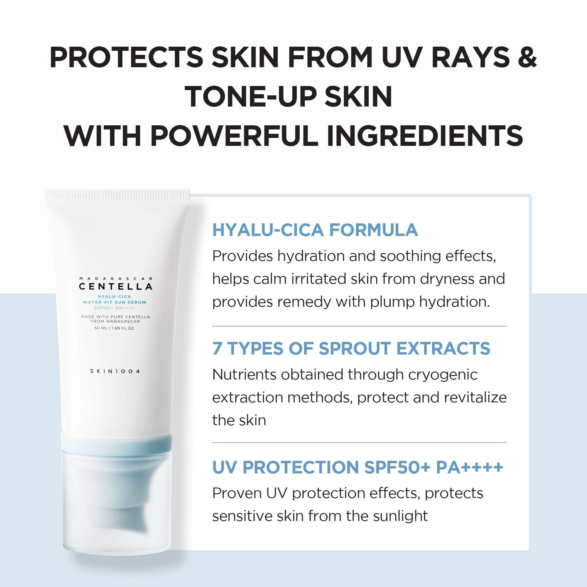 SKIN1004 Madagascar Centella Hyalu-Cica Water-fit Sun Serum SPF50+ PA++++ 15ml, at Orion Beauty. SKIN1004 Official Sole Authorized Retailer in Sri Lanka!